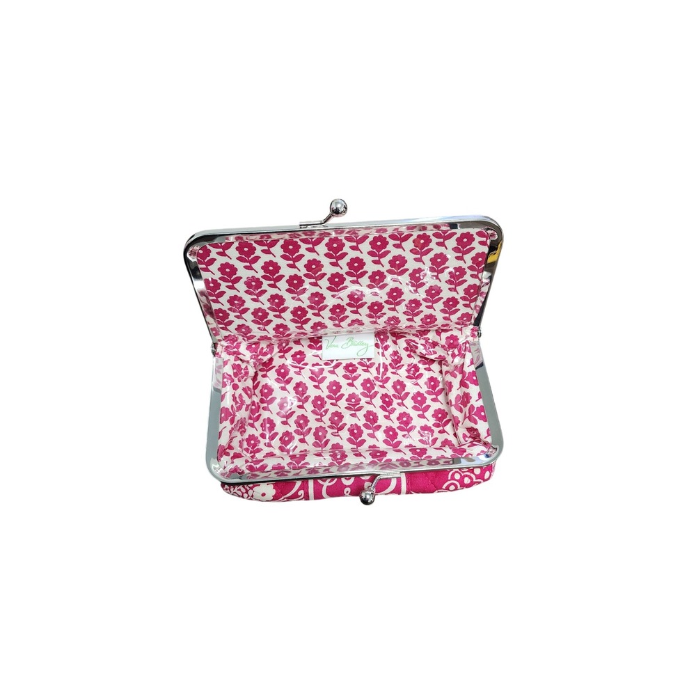 Vera Bradley Pink‎ White Quilted Floral Kisslock Frame Wallet Coin Purse Clutch - Picture 5 of 5